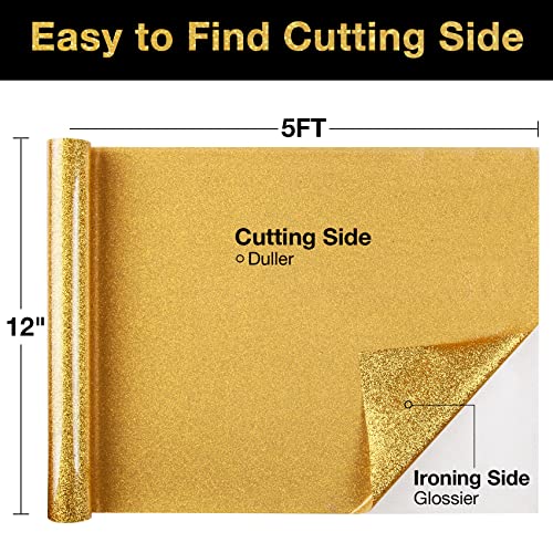 TORC Gold Glitter HTV Heat Transfer Vinyl Roll 12 inch x 5 ft Iron on Vinyl for T Shirts Crafts by TORC - Image 2