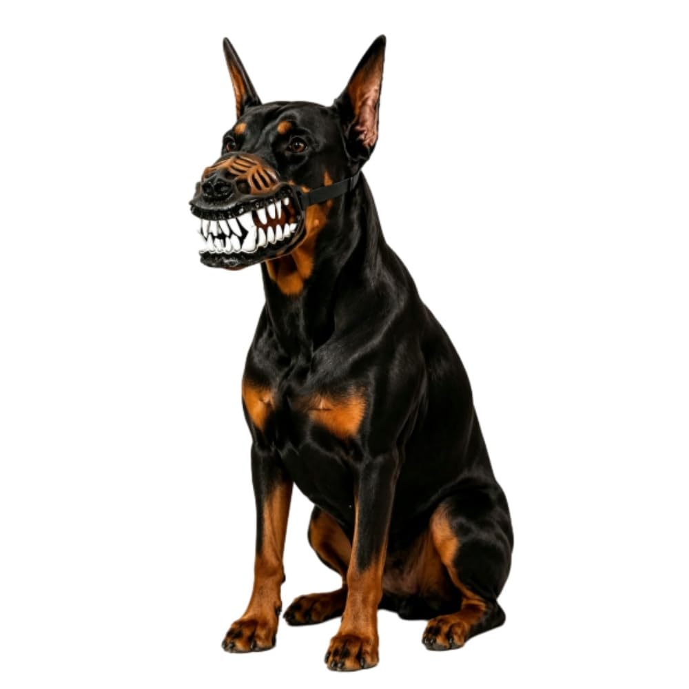 Monster Dog Muzzle with Teeth and Adjustable Straps (Style B, L)