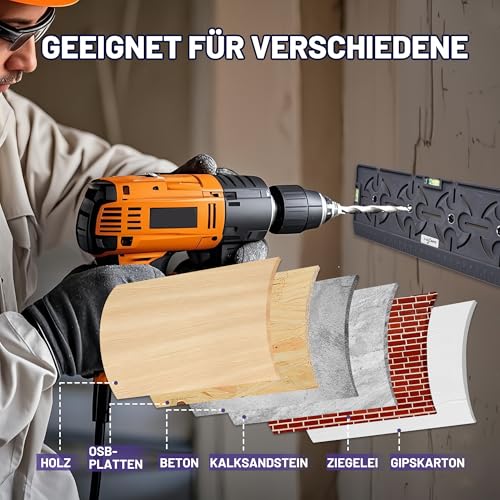 Bohrschablone für Steckdose Schalterdose Unterputzdose Hohlwanddose 71mm Abstand All in One mit Wasserwaage 30cm Lineal Für Elektroinstallation Rohbau Trockenbau Elektriker Heimwerker (Grau)