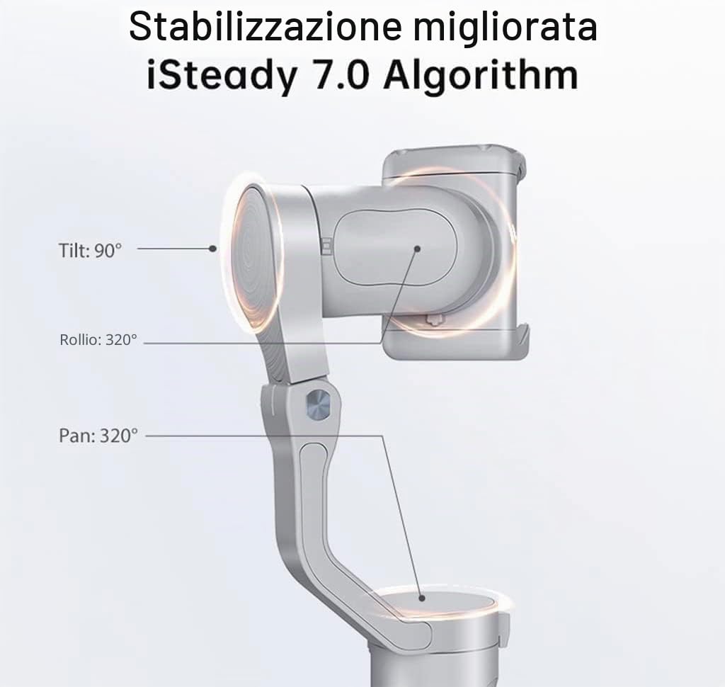 Hohem isteady XE KIT 3 Assi stabilizzatore cardanico Smartphone con luce per iPhone telefono Android per vlog Youtube Registrazione video dal vivo Mano Pieghevole stabilizzatore cardanico Grigio Combo