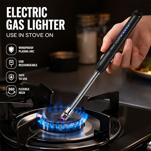 Image of TEKCOOL Gas Lighter for Kitchen Use | C-Type Rechargeable Electric Stove & Candle with USB Charging Port | 1 Year Warranty | 400 Uses in Single Charge?'
