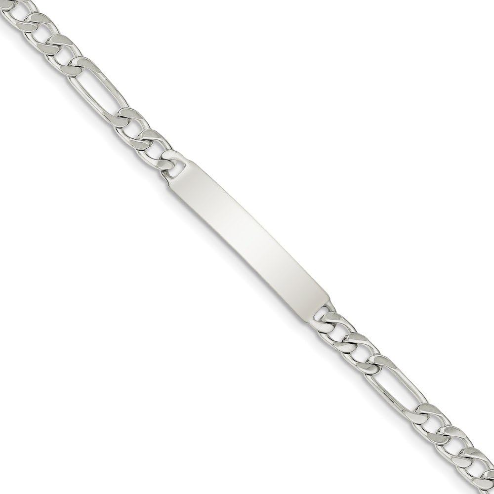 Solid 925 Sterling Silver Engravable Figaro Link ID Bracelet Engravable Identification Name Bar Tag - with Secure Lobster Lock Clasp 8.5" (Width = 5mm)