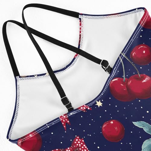 Girls Swimsuit Polka Dot Bow Cherry Pattern One Piece Swimwear4