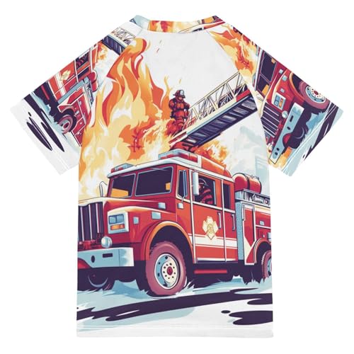 Boys Swing Shirts Fire Engine Ambulance Red Rashguard Short Sleeve Kids T-Shirts Sun UPF 50+2