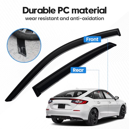 Image of Civic Rain Guard - Window Visors for Honda Civic Hatchback 2022-2025 2026, Out-Channel Side Window Rain Guards for Civic Accessories, 4PCS, Black, Car Accessories