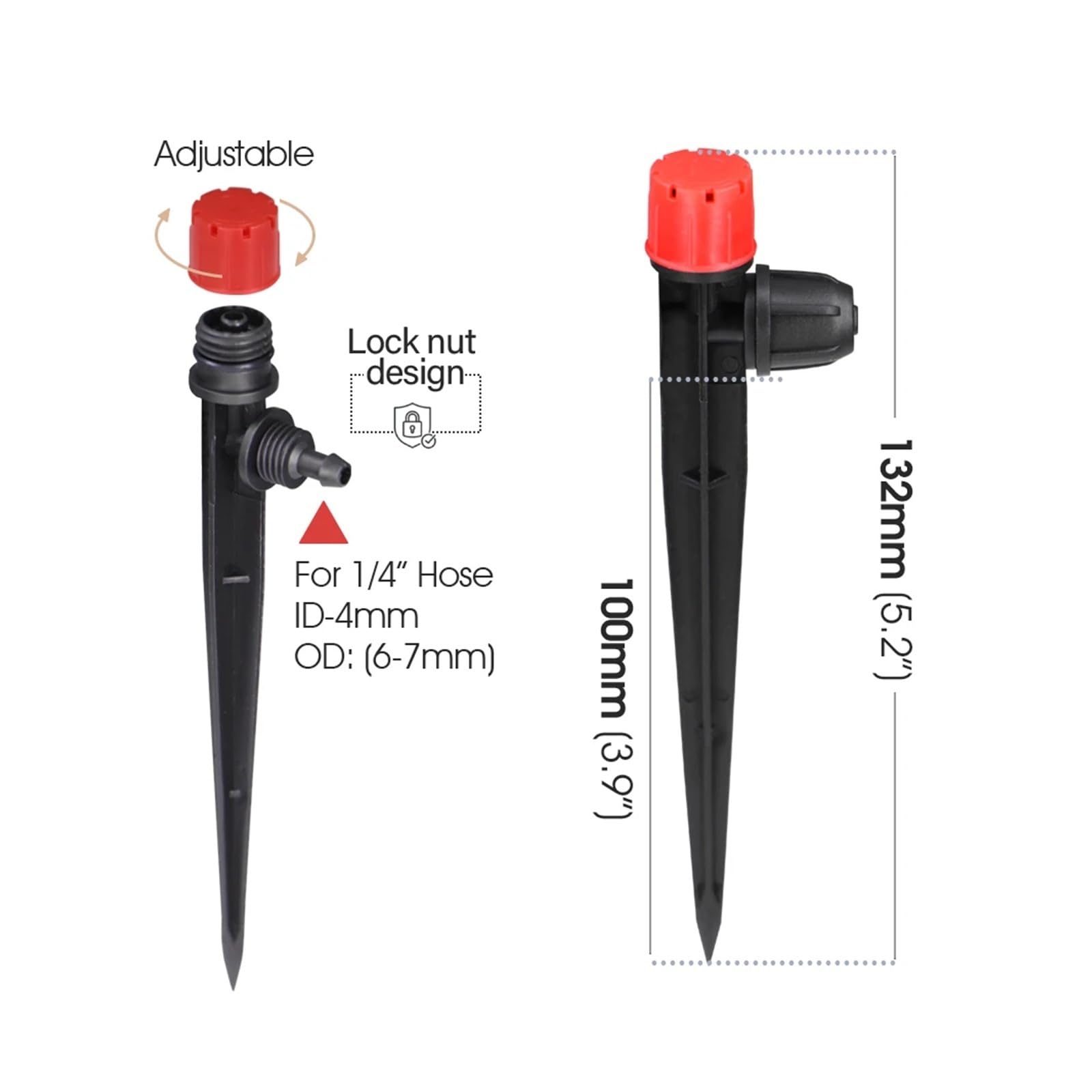 Connettore con bloccaggio da 16 mm for tubo da 4/7 mm Irrigatori con picchetto da 13 cm Kit di irrigazione a goccia for tubo da 1/2 "Ugelli a 8 fori Sistema di irrigazione del giardino(F-1-Way-5M)