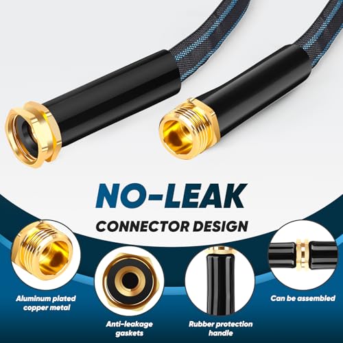 Image of Garden Hose 100ft Lightweight, Non-Expanding, Leak-Proof Metal Connector, No-Knot No-Tangle Easy to Store and Carry Wear-Resistant 3 /4GHT Flexible Water Hose for Yard Outdoor (Black Lake Blue)