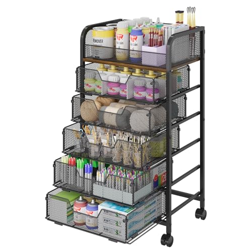 Image of Yociyoga 6-Tier Craft Cart with Wheels-Rolling Storage Cart with Drawers,Rolling Utility Cart with DIY Divider,Art Supply Organizer Cart,Rolling Cart with Drawers,Craft Organizers and Storage,Black