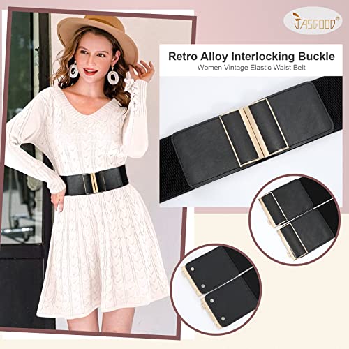 JASGOOD 4 Pack Wide Elastic Stretch Waist Belts for Women Dress Belt3