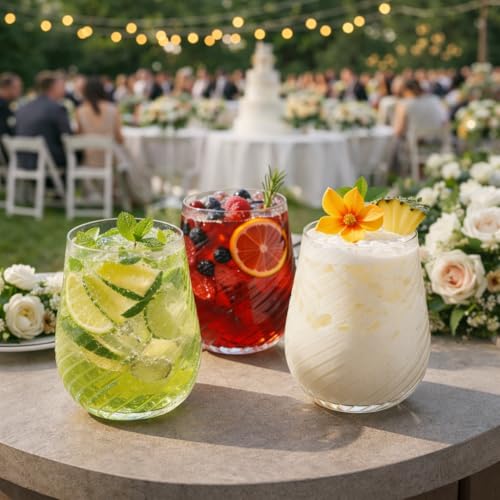 Image of Oojami 40 Pack 12 oz Disposable Wine Glasses Stemless Ribbed Plastic Cups