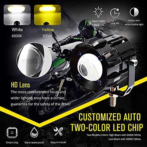 DC8-80V Driving LED Lights 30W Double Color White 6000K High Bean Amber 3000K Low Beam LED Fog Sport Lights with Lens Waterproof for Cars ATV UTV Bike Motorcycle,2-Pack(30W-2Colors) by Vooda - Image 3