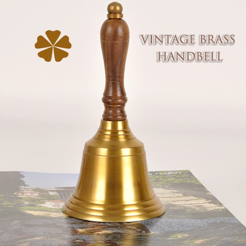 Handglocke, Messing-Handglocke, Hochzeitsglocken, handgefertigte Tischglocke aus Messinggeschirr, Rufglocke for Menschen mit Behinderungen, die Aufmerksamkeit erregen, (Farbe: Gold, Größe: 6,7 * 3,3 Z