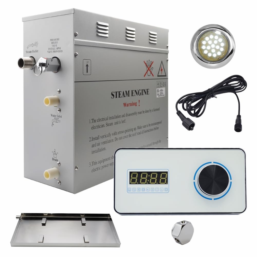 Superior Encore 9 kW Steam Shower Generator Kit with Horizontal White Keypad, Drip Pan & White Light | Self-Draining Steam Bath Generator | One-click Connection Cord | Aromatherapy |
