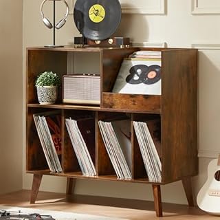 LELELINKY Large Record Stand With Storage and Shelf - Vinyl Holder With Presentation Surface for Up to 300 Albums - Music Room and Living Room