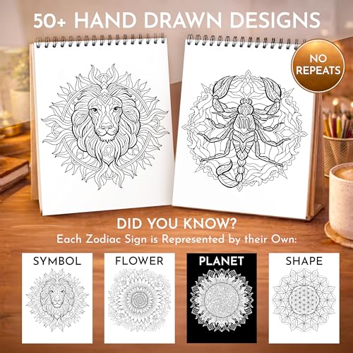 Image of Mandala Coloring Book for Adults - Spiral Bound, 50 Unique Designs, 180 GSM