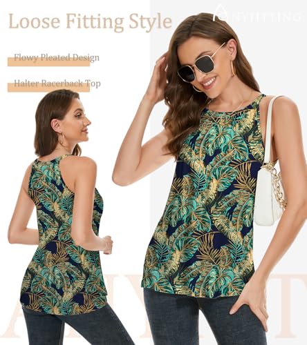 Image of Women Halter Tank Top with Built in Bra Flowy Sleevless Padded Camisole Loose Fit Summer Shirt Top S-3XL