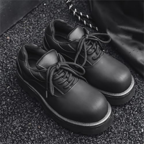 Men's Fashion Platform Chunky Dress Sneakers Casual Leather Derby Shoes Height Boosting Dress Shoes Black3