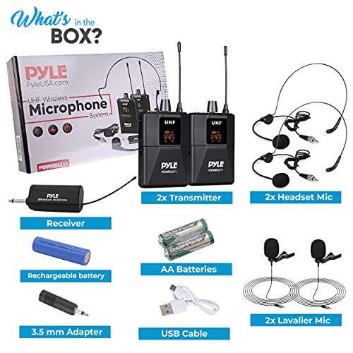 Pyle Dual Uhf Microphone System - Portable Professional Cordless Microphone Set Wireless Mic Kit W/Headset / Lavalier Mic, Beltpack Transmitter, Receiver - Karaoke & Conference - Pyle Pdwmu211 #TOP6
