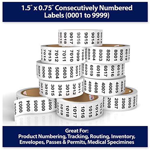 Consecutively Numbered Labels. Measure: 1.5" X 0.75" Paper Material (Various Number Sequences Available) (2001-3000) #TOP4
