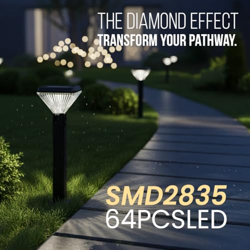 Image of hardoll Solar Gate & Garden Outdoor Lights for Home 8800mAh Battery, IP65 Waterproof, 64 LEDs, 3 Color Modes (Warm /Cool /Neutral), Remote Controlled, Square Shaped Pillar Lamps with Poles(Pack of 2)