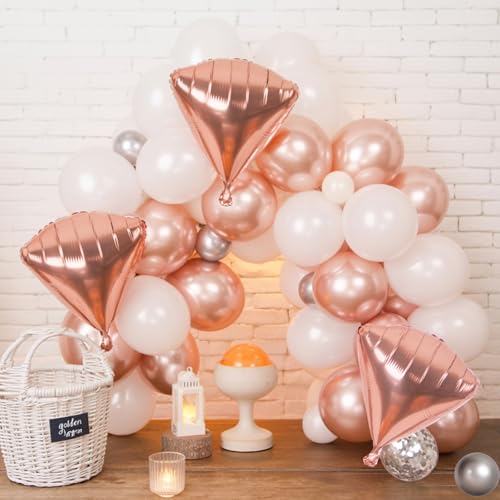Image of Rose Gold Diamond Balloons 4 Pcs,Foil Diamond Balloons for Wedding Decor