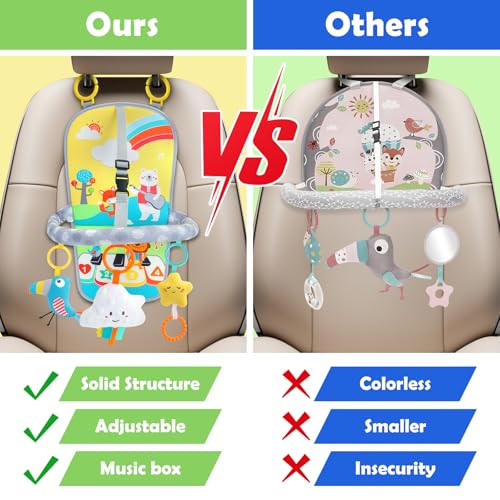 Image of Baby Car Seat Activity Toy for 6+ Months - Rear Facing Travel Toy with 2-Level Volume Music, Teether & Plush Toys, Adjustable Arch for Infants