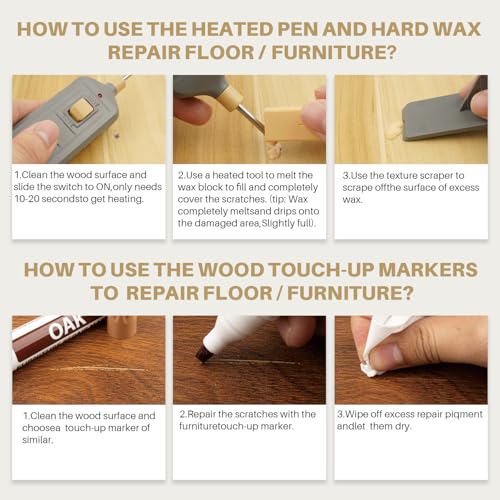 Image of Laminate Vinyl Floor Repair Kit - Set of 22 Wood Floor Wax Furniture Touch Up Markers, Linoleum Repair Kit Cover Up Scratches, Cracks, Stains for Wooden Door, Floor, Table, Cabinet, Desks