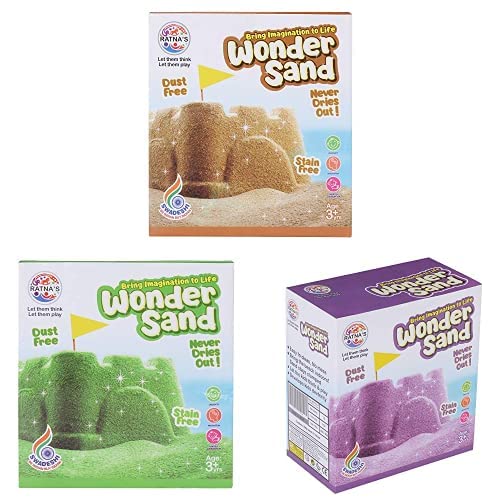RATNA'S Wonder Sand for Kids - Brown, Green, Purple (500 Grams Each)