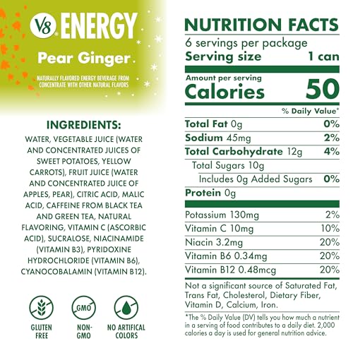Image of V8 Energy Pear Ginger Energy Drink, 8 fl oz Can (6 Pack)
