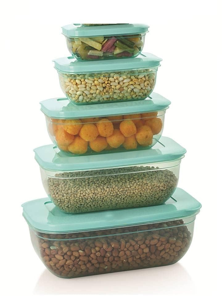 Image of C.S.M CSM Rectangular Plastic Food Storage Container with Air Tight Lid Kitchen Container Meat Box Fridge and Freezer Storage Boxes Bowl - 100ml, 150ml, 290ml, 580ml, 1000ml, 5 Pcs, Clear