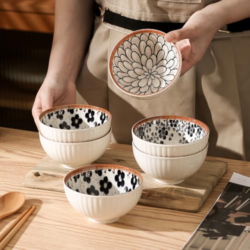 Image of 6-Piece Ceramic Dinner Set, 2 Plates & 4 Bowls, Microwave Safe, Dishwasher Safe, Floral Dinnerware (Multicolor Floral, 2 Plate & 4 Bowl Set)