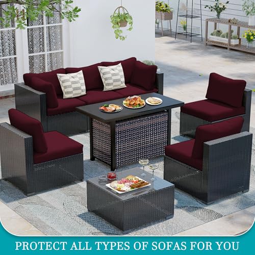 Image of 12Pcs Stretch Patio Cushion Covers,Outdoor Couch Covers Replacement,Outdoor Couch & Sofa Slipcovers,for Patio Furniture Cushion Covers,Washable Reusable urniture Protector(Wine Red,Cover Only)