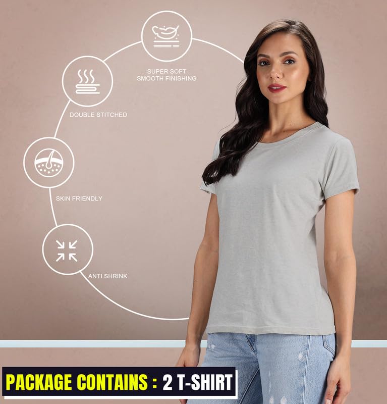 Image of Sleepynuts Women's S to 3XL Premium Half Sleeve Round Neck Plain Combed Cotton Tshirt Pack of 3 Loose Fit T-Shirts Combo