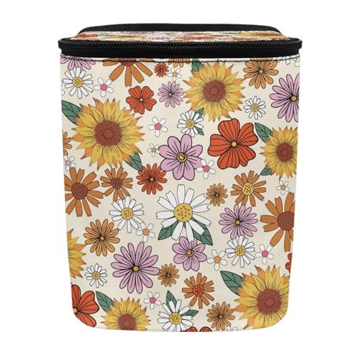 Image of Cottage Daisy Flower Car Trash Can Mini Auto Garbage Bin with Lid Lightweight Hanging Car Rubbish Bags for Back Front Seat