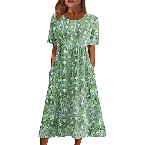 Below The Knee Short Sleeve Cover Up Ladies Dressy Classic Summer Soft Graphic Cotton Dress for Women.