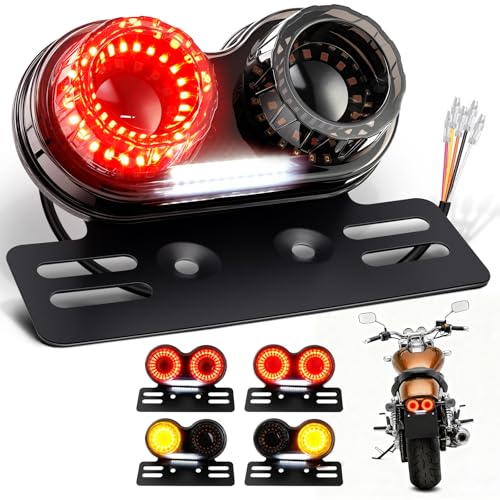 PBYMT Enhanced Motorcycle Tail Light Break light Running Lights IP67 Waterproof Turn Signals with License Plate Bracket Compatible with Street Bike Cruiser Chopper Bobber (Smoke 90 LEDs)
