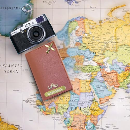 Image of Personalised Name & Charm Leather Passport Cover Holder for Men & Women (Tan)