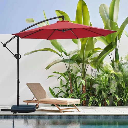 Image of THESHELTERS 10ft Side Pole Round Outdoor Garden Umbrella with Movable 60Kg Heavy Water Base Stand for Patio, Terrace, Cafe and Poolside | Waterproof Big Size Outdoor Umbrella