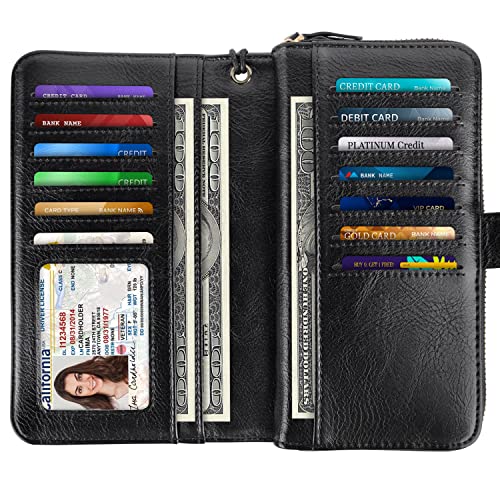 Coco Rossi Women Wallets Multi Card Case Wallet Clutch Wallet Card Holder Organizer Ladies Purse Wrist Strap Purse, Black Glitter #TOP1