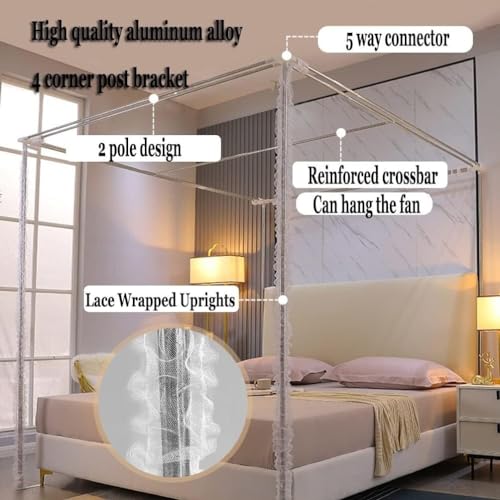Mosquitera morada de cama doble king size con cortina de 4 postes de esquina 7
