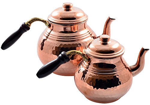 * NUEVO * tetera de cobre martillado CopperBull 2 pcs hecho a mano sólido de espesor con mango de madera, 2,8 qt
