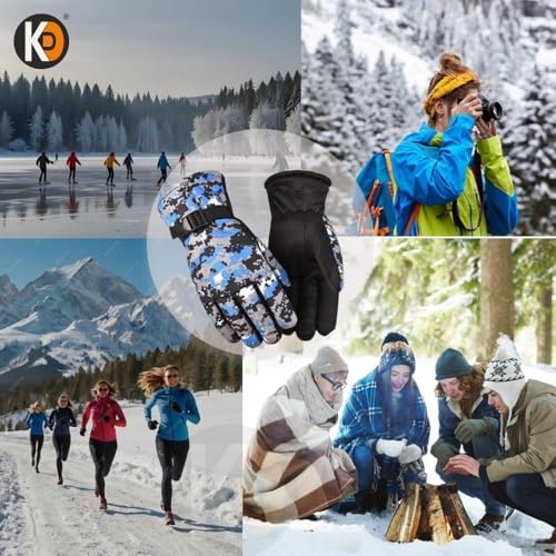 Image of K D Full Finger Winter Gloves for Men & Women with Fur Inside | Warm, Windproof, Waterproof, Scratch-Proof Thermal Gloves | Ideal for Biking, Riding & Cold Weather (Gloves Blue)