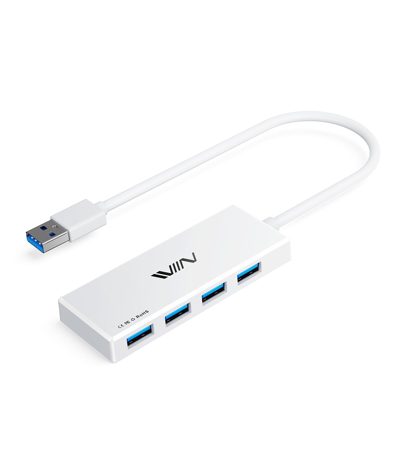 USB 3.0 Hub,4 Port USB Splitter Extender Portable Adapter Multiport Data Hub for Laptop,Xbox, Flash Drive,HDD,Console,Camera,Keyborad,Mouse Windows,Mac OS PC,Not Designed to Charge Devices-White