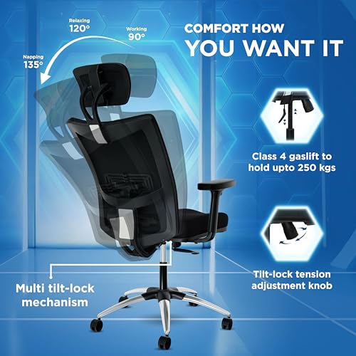The Sleep Company Onyx Orthopedic Office Chair | Patented SmartGRID Technology | Adjustable Lumbar Support for Ergonomic Sitting Posture | High... - Image 4