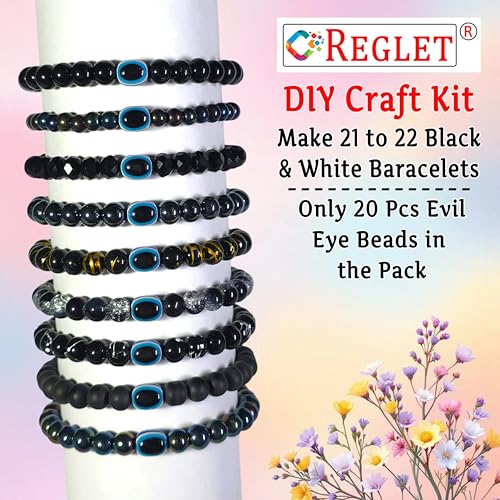 Image of 30 Pcs Evil Eye Beads + 540 Pcs Black & White Glass Beads for Jewellery Making Kit - Glass Beads for Bracelet Making Kit - Bead Craft - 8mm