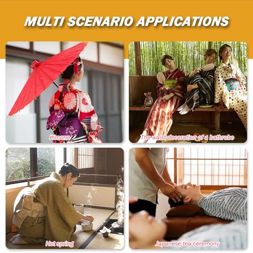 Kimono Belt for Women Japanese Traditional Yellow Wide Bow Belt with Cherry Blossom Patterns Accentuating Waistline One Size Fits Most Yukata Belt for Cosplay, Halloween, Themed-Party Bow Belt4