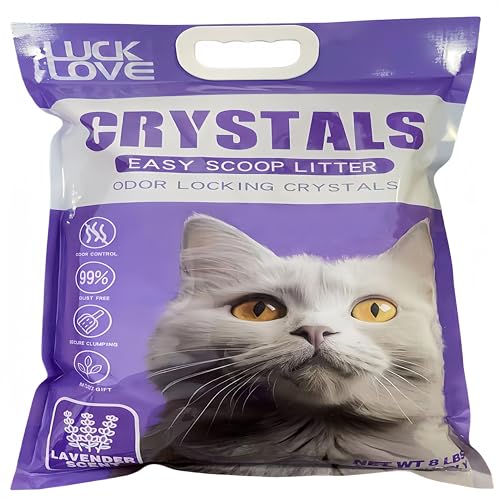 LuckLove Arena cristalina para gatos, azul sin perfume/aroma a lavanda, 8 libras, 99.9% libre de polvo, no se apelmaza, control de olores, patas suaves, súper absorbente (lavanda)