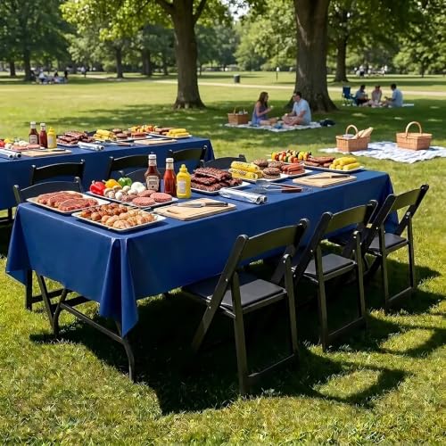 Image of Smiry Disposable Table Cloth 3 Pack, 54 x 72 Inch Waterproof Plastic Tablecloth, Decorative Rectangle Table Covers for Party, Birthday, Picnic, Navy