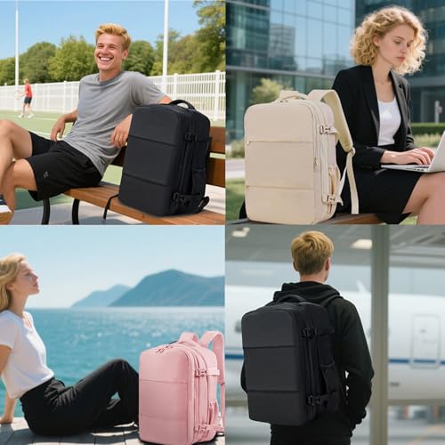 Vacuum Compression Backpack for Travel, Expandable Travel Backpack Business Bag with Compression, Fits 17-inch Laptop, Waterproof, for Men and Women – White2