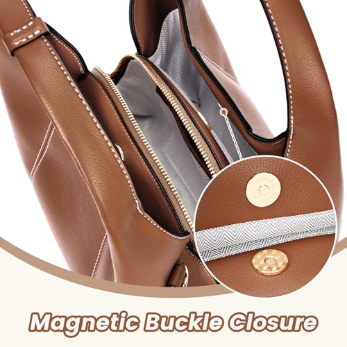 Image of Shoulder Bag for Women Soft Grained Leather Hobo Bags Trendy Handbag Purse Satchel Crossbody for Work, Travel